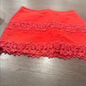 J. Crew Vibrant Red Mini Skirt with Floral Lace